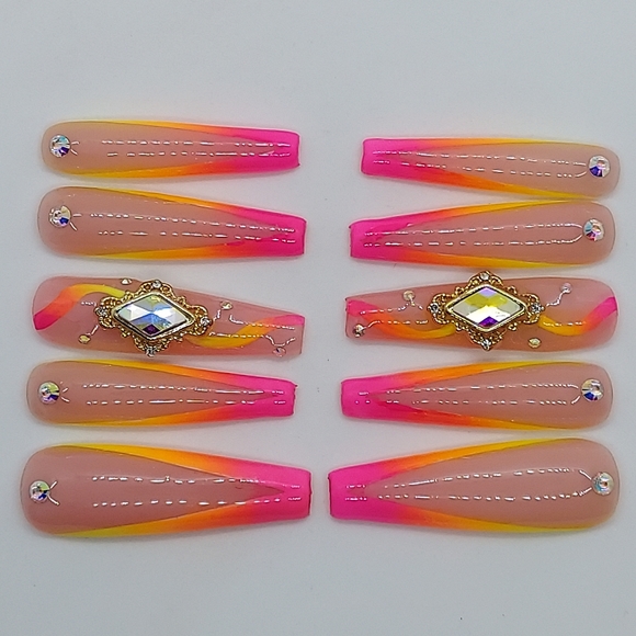 XXL Tropical Bling Press on Nails - Picture 4 of 5